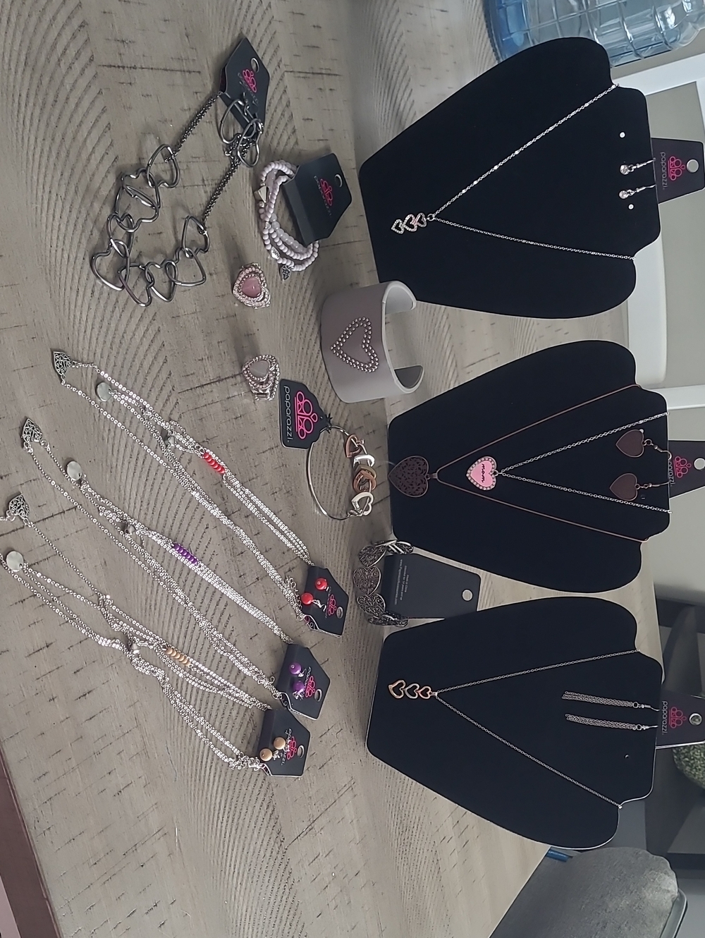 Silver Heart Layered Necklace Sets, Bracelets And Rings